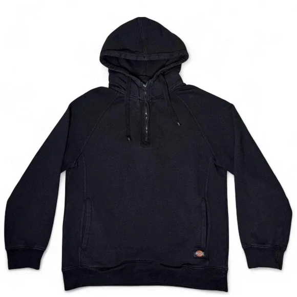 Dickies Hoodie Quarter Zip Black Pullover Mens Medium Workwear Streetwear - Picture 1 of 6